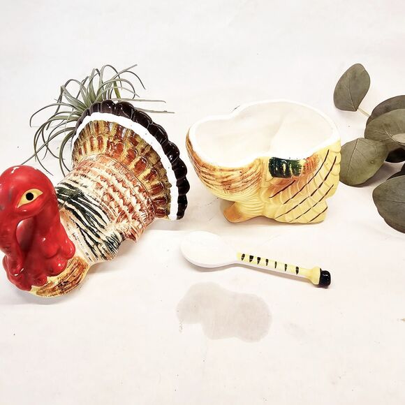 Vintage Turkey Covered Gravy Spoon Sauce Dish Ceramic Condiment Tilso Japan - Picture 2 of 10